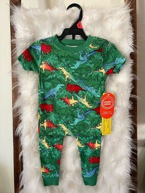 Green Dino Print Short Sleeve Footless Pajamas